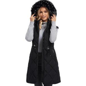 Women's Long Vest Fleece Lined Puffer Vest Thicken Winter Vest